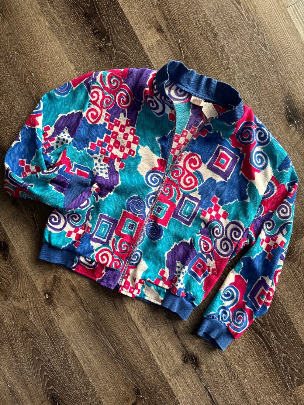 Vintage 80s Alia Lightweight Bomber Jacket | Abstract Psychedelic Print M